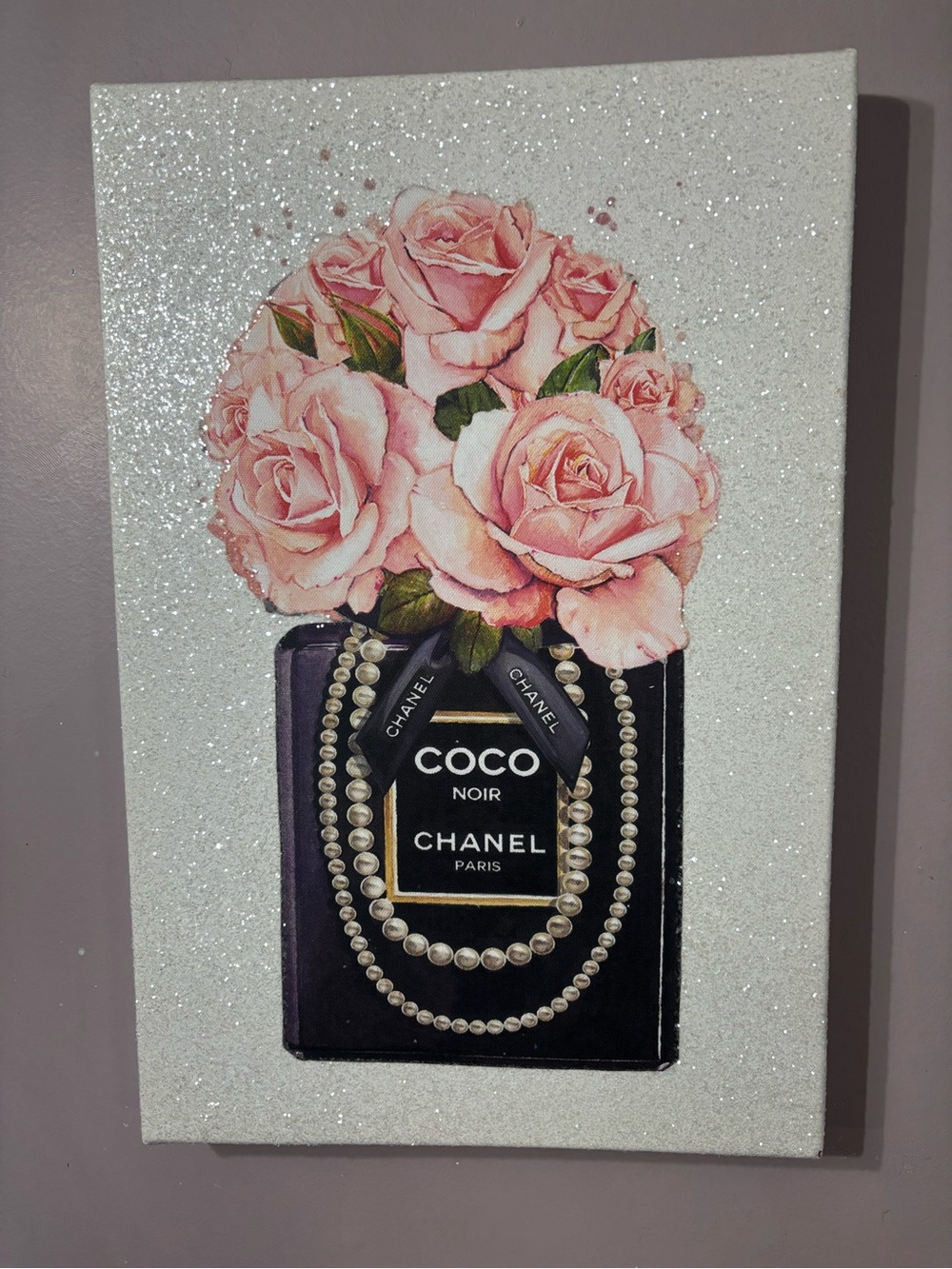 CHANEL Coco Noir Floral Canvas Art - Pink Rose Wall Decor